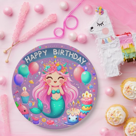 小さな女の子マーメイドバースデーパーティー紙プレート ペーパープレート (パーティー)