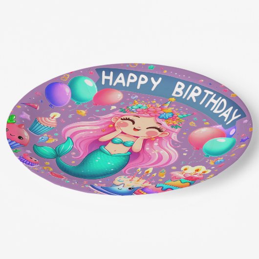 小さな女の子マーメイドバースデーパーティー紙プレート ペーパープレート (アングル)
