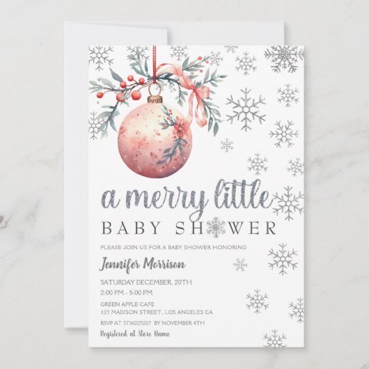 小さな女の子メリー冬の赤ちゃんシャワー招待状 招待状 (正面)