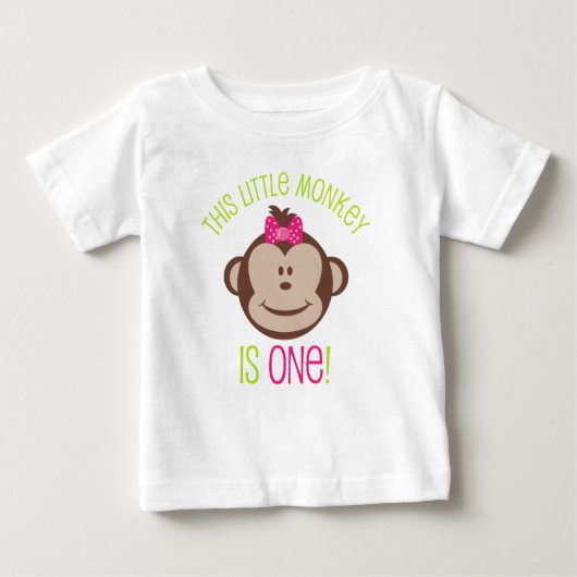 小さな女の子モダンのサル1歳の誕生日シャツ ベビーTシャツ (正面)