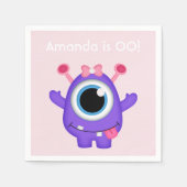 小さな女の子モンスターをテーマにしたパーティー パーソナライズされた スタンダードカクテルナプキン (正面)