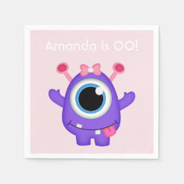 小さな女の子モンスターをテーマにしたパーティー パーソナライズされた スタンダードカクテルナプキン