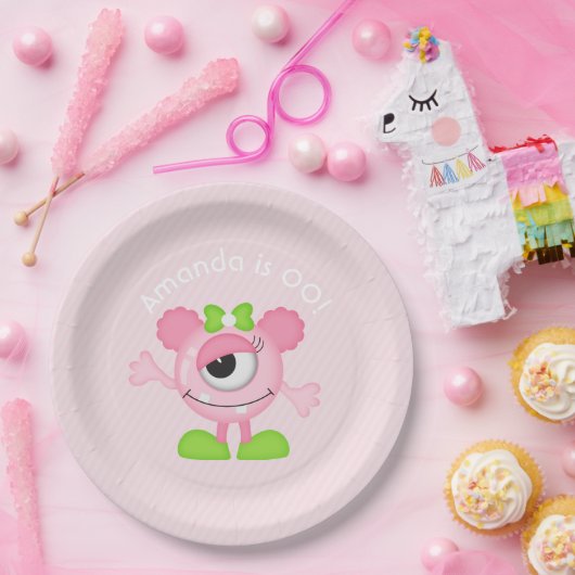 小さな女の子モンスターをテーマにしたパーティー パーソナライズされた ペーパープレート (パーティー)