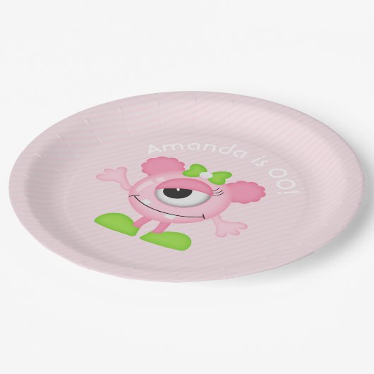 小さな女の子モンスターをテーマにしたパーティー パーソナライズされた ペーパープレート (アングル)