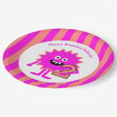 小さな女の子モンスターセカンドバースデーピンクストライプ色かわいい ペーパープレート (アングル)