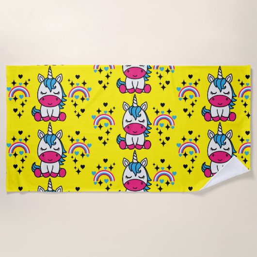 小さな女の子ユニコーンポニー ビーチタオル (正面)