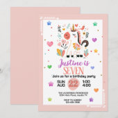 小さな女の子ユニコーン誕生日パーティー 招待状 (正面/裏面)