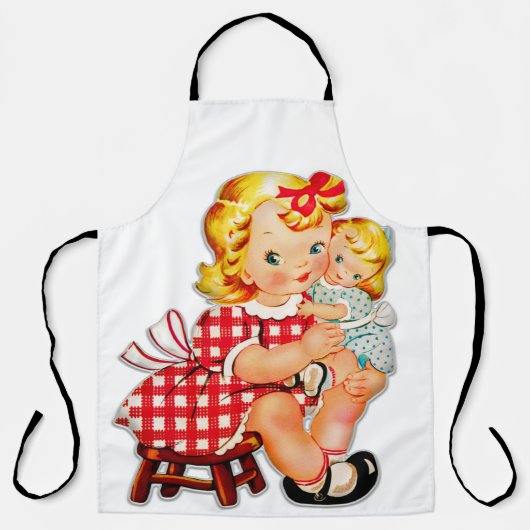 小さな女の子レトロヴィンテージ人形の子供 エプロン (正面)