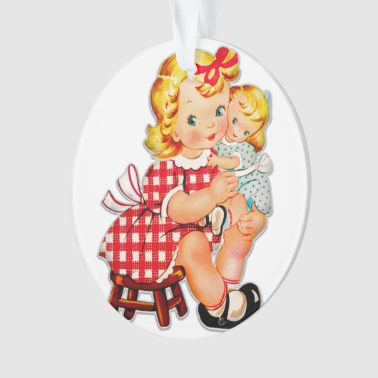 小さな女の子レトロヴィンテージ人形の子供 オーナメント (正面)