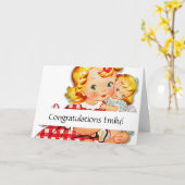 小さな女の子レトロヴィンテージ人形の子供 カード (黄色い花)