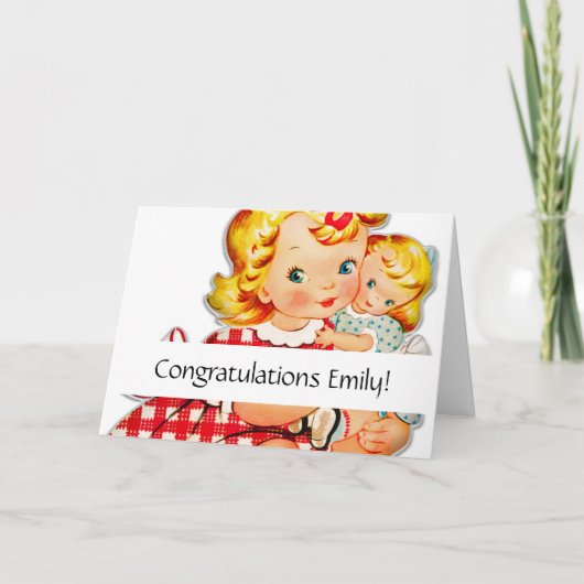小さな女の子レトロヴィンテージ人形の子供 カード (正面)