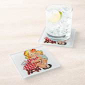 小さな女の子レトロヴィンテージ人形の子供 ガラスコースター (アングル)