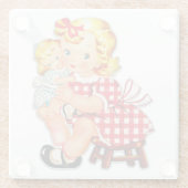 小さな女の子レトロヴィンテージ人形の子供 ガラスコースター (裏面)