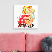 小さな女の子レトロヴィンテージ人形の子供 キャンバスプリント (インサイチュ (リビング))