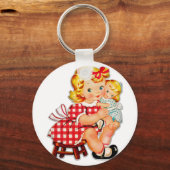 小さな女の子レトロヴィンテージ人形の子供 キーホルダー (正面)