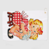 小さな女の子レトロヴィンテージ人形の子供 ゴルフタオル (横)