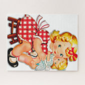 小さな女の子レトロヴィンテージ人形の子供 ジグソーパズル (横)