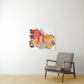 小さな女の子レトロヴィンテージ人形の子供 タペストリー (インサイチュ(横))