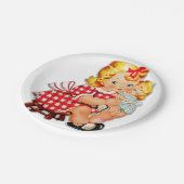 小さな女の子レトロヴィンテージ人形の子供 ペーパープレート (アングル)