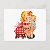 小さな女の子レトロヴィンテージ人形の子供 ポストカード (正面)