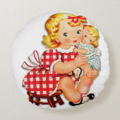 小さな女の子レトロヴィンテージ人形の子供 ラウンドクッション (裏面)