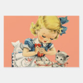 小さな女の子レトロヴィンテージ人形の子供 ラッピングペーパーシート (正面2)