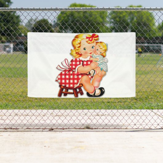小さな女の子レトロヴィンテージ人形の子供 横断幕 (インサイチュ)
