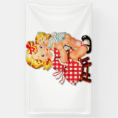 小さな女の子レトロヴィンテージ人形の子供 横断幕 (縦)