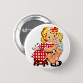 小さな女の子レトロヴィンテージ人形の子供 缶バッジ (正面&裏面)