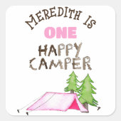 小さな女の子ワンハッピーキャンパーファーバースデーパーティー スクエアシール (正面)