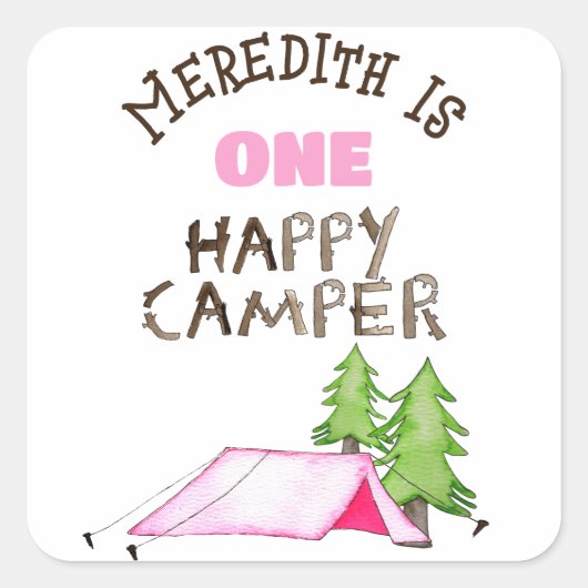 小さな女の子ワンハッピーキャンパーファーバースデーパーティー スクエアシール (正面)