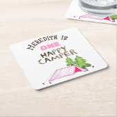 小さな女の子ワンハッピーキャンパーファーバースデーパーティー スクエアペーパーコースター (アングル)