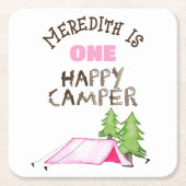 小さな女の子ワンハッピーキャンパーファーバースデーパーティー スクエアペーパーコースター (正面)