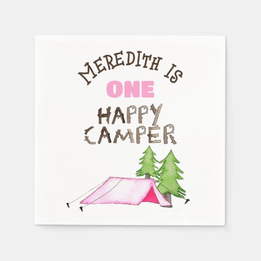 小さな女の子ワンハッピーキャンパーファーバースデーパーティー スタンダードカクテルナプキン (正面)