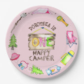 小さな女の子ワンハッピーキャンパーファーバースデーパーティー ペーパープレート (正面)