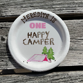 小さな女の子ワンハッピーキャンパーファーバースデーパーティー ペーパープレート