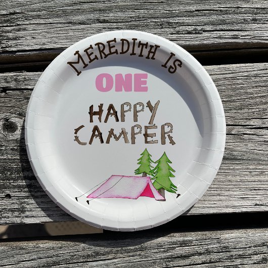 小さな女の子ワンハッピーキャンパーファーバースデーパーティー ペーパープレート
