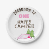 小さな女の子ワンハッピーキャンパーファーバースデーパーティー ペーパープレート (正面)