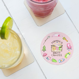 小さな女の子ワンハッピーキャンパーファーバースデーパーティー ラウンドペーパーコースター