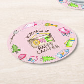 小さな女の子ワンハッピーキャンパーファーバースデーパーティー ラウンドペーパーコースター (アングル)