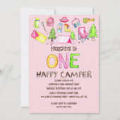 小さな女の子ワンハッピーキャンパーファーバースデーパーティー 招待状 (正面)