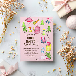 小さな女の子ワンハッピーキャンパーファーバースデーパーティー 招待状