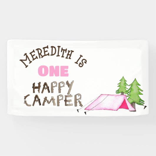 小さな女の子ワンハッピーキャンパーファーバースデーパーティー 横断幕 (横)