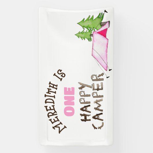 小さな女の子ワンハッピーキャンパーファーバースデーパーティー 横断幕 (縦)