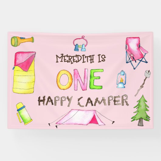 小さな女の子ワンハッピーキャンパーファーバースデーパーティー 横断幕 (横)