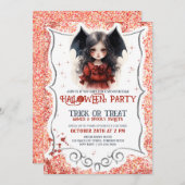 小さな女の子ヴァンパイアルゴシックハロウィーン 招待状 (正面/裏面)