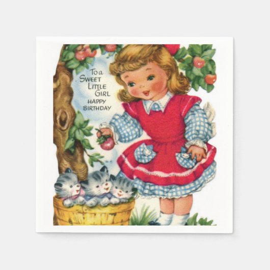 小さな女の子ヴィンテージ誕生日紙ナプキン スタンダードカクテルナプキン (正面)