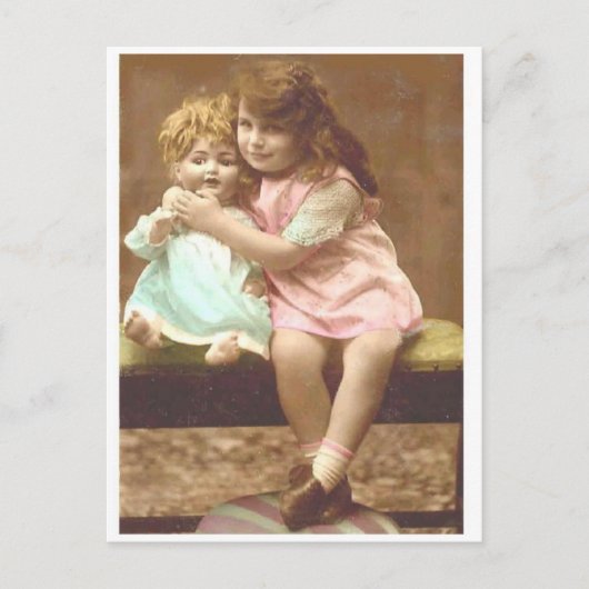 小さな女の子人形ヴィンテージはがき ポストカード (正面)