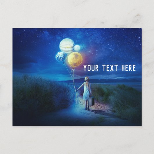 小さな女の子保持惑星バルーン ポストカード (正面)