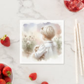 小さな女の子保持Aバニー スタンダードカクテルナプキン (インサイチュ)